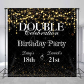 Aperturee - Aperturee Black Bokeh Custom Name Double Birthday Party Backdrop